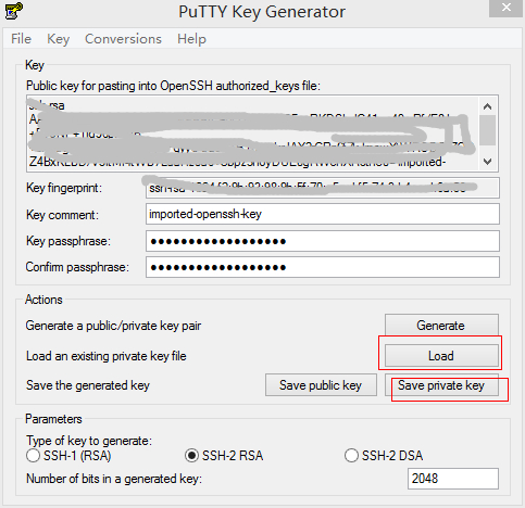 puttygen转换密钥格式
